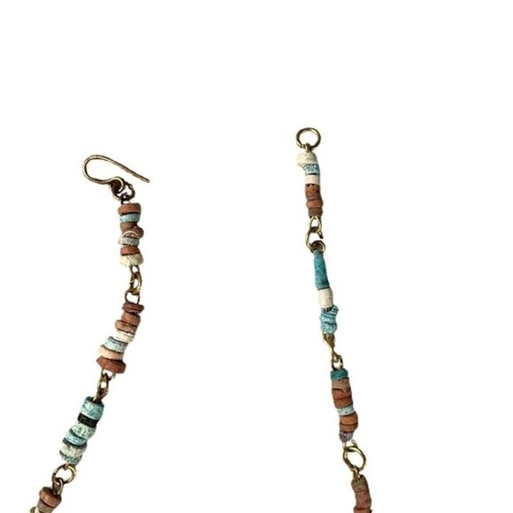 Vintage Egyptian Faience Beads Necklace with matching Clip Earrings Set Jewelry - Picture 3 of 8